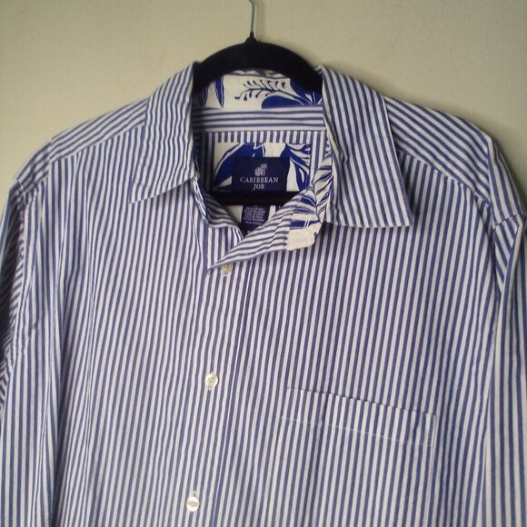 Caribbean Joe Shirt Men XL Button Up Long Sleeve Nautical Stripe Blue White - Picture 3 of 15